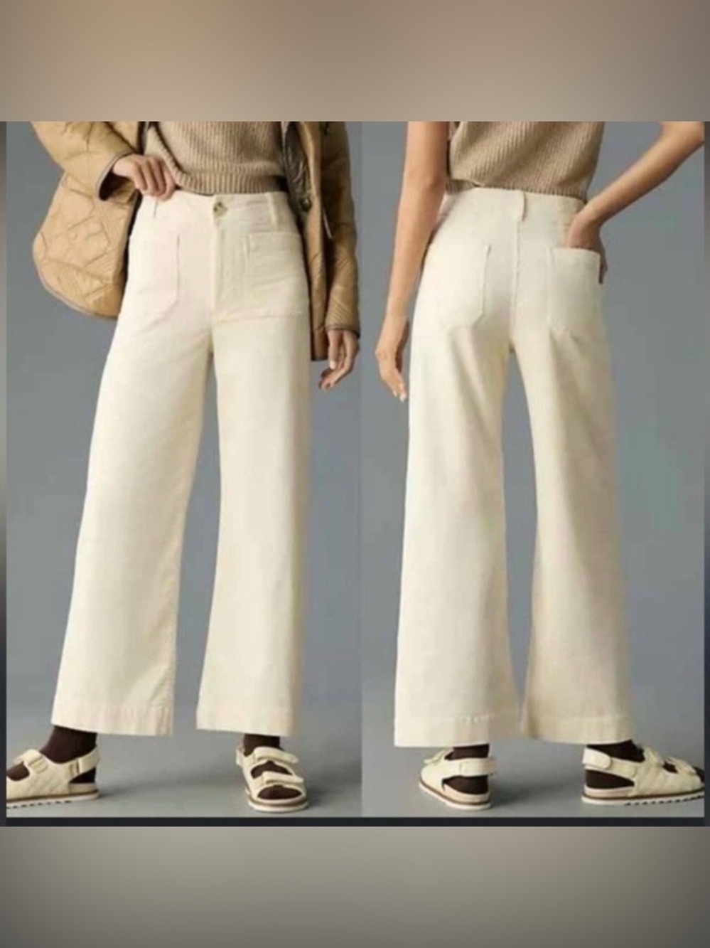 Maeve by Anthrophologie Colette WideLeg Linen Blend Pant 10 White Viral HighRise
